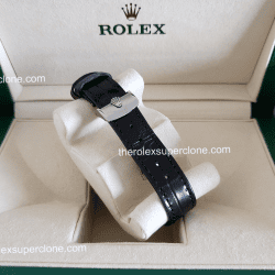 Rolex 1908 1:1 Super Clone 18kt White Gold Intense Black Dial Alligator Strap 7140 Swiss Movement Replica Watch Ref-52509