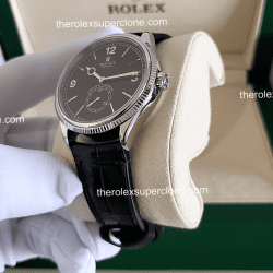 Rolex 1908 1:1 Super Clone 18kt White Gold Intense Black Dial Alligator Strap 7140 Swiss Movement Replica Watch Ref-52509