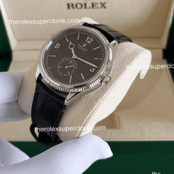 Rolex 1908 1:1 Super Clone 18kt White Gold Intense Black Dial Alligator Strap 7140 Swiss Movement Replica Watch Ref-52509