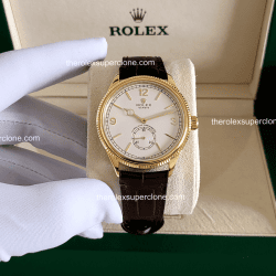 Rolex 1908 1:1 Super Clone 18kt Yellow Gold Intense White Dial Alligator Strap 7140 Swiss Movement Replica Watch Ref-52508