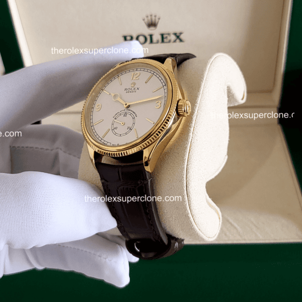 Rolex 1908 1:1 Super Clone 18kt Yellow Gold Intense White Dial Alligator Strap 7140 Swiss Movement Replica Watch Ref-52508