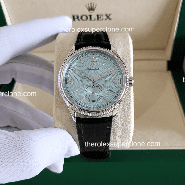 Rolex 1908 1:1 Super Clone Platinum Ice Blue Dial Alligator Strap 7140 Swiss Movement Replica Watch Ref-52506