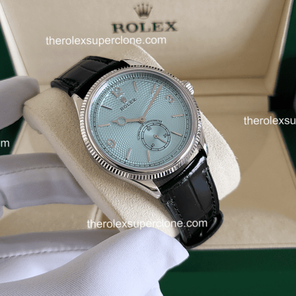 Rolex 1908 1:1 Super Clone Platinum Ice Blue Dial Alligator Strap 7140 Swiss Movement Replica Watch Ref-52506