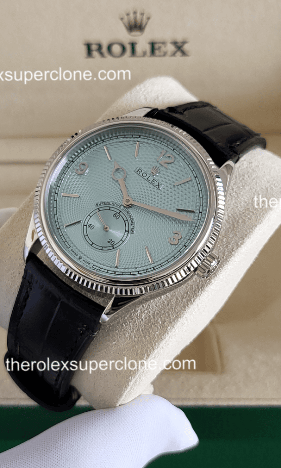 Rolex 1908 1:1 Super Clone Platinum Ice Blue Dial Alligator Strap 7140 Swiss Movement Replica Watch Ref-52506