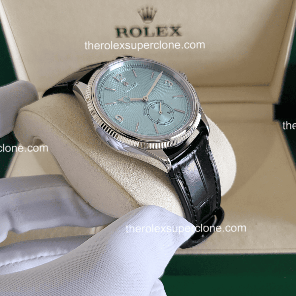 Rolex 1908 1:1 Super Clone Platinum Ice Blue Dial Alligator Strap 7140 Swiss Movement Replica Watch Ref-52506