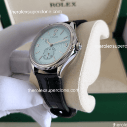 Rolex 1908 1:1 Super Clone Platinum Ice Blue Dial Alligator Strap 7140 Swiss Movement Replica Watch Ref-52506