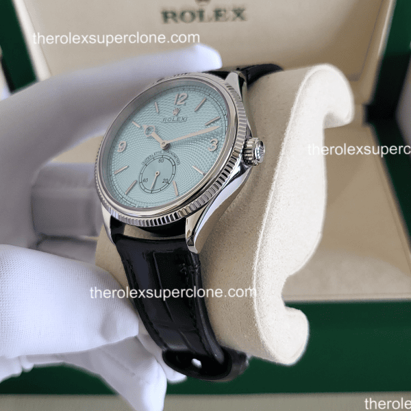 Rolex 1908 1:1 Super Clone Platinum Ice Blue Dial Alligator Strap 7140 Swiss Movement Replica Watch Ref-52506