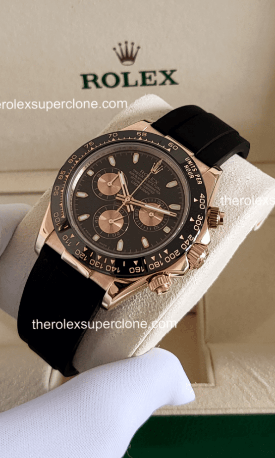 Rolex Cosmograph Daytona 11 Super Clone 18kt Everose Gold Oysterflex Black Dial 4130 Swiss Movement Replica Watch Ref-126515LN