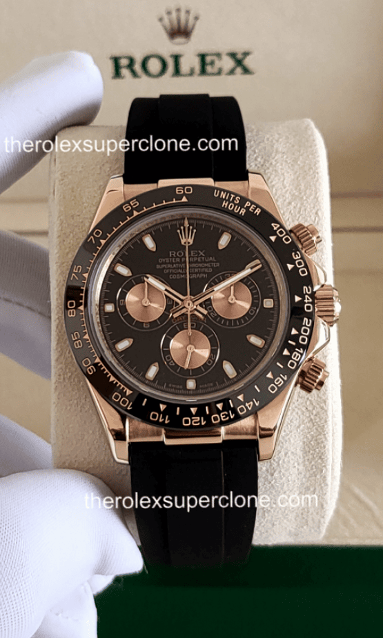 Rolex Cosmograph Daytona 11 Super Clone 18kt Everose Gold Oysterflex Black Dial 4130 Swiss Movement Replica Watch Ref-126515LN