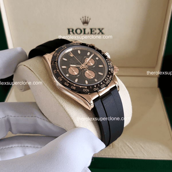 Rolex Cosmograph Daytona 11 Super Clone 18kt Everose Gold Oysterflex Black Dial 4130 Swiss Movement Replica Watch Ref-126515LN