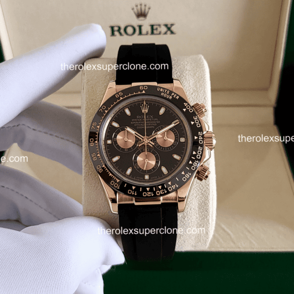 Rolex Cosmograph Daytona 11 Super Clone 18kt Everose Gold Oysterflex Black Dial 4130 Swiss Movement Replica Watch Ref-126515LN