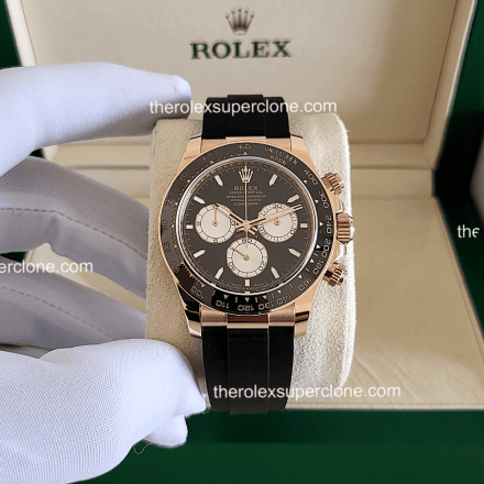 Rolex Cosmograph Daytona 11 Super Clone 18kt Everose Gold Oysterflex Bright Black and Sundust Dial 4131 Swiss Movement Replica Watch Ref-126515LN (2)
