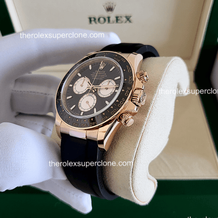 Rolex Cosmograph Daytona 11 Super Clone 18kt Everose Gold Oysterflex Bright Black and Sundust Dial 4131 Swiss Movement Replica Watch Ref-126515LN (2)