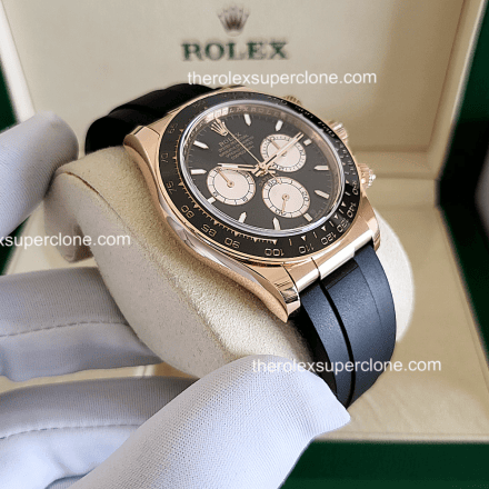 Rolex Cosmograph Daytona 11 Super Clone 18kt Everose Gold Oysterflex Bright Black and Sundust Dial 4131 Swiss Movement Replica Watch Ref-126515LN (2)