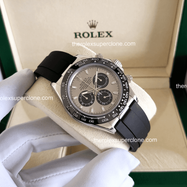 Rolex Cosmograph Daytona 1:1 Super Clone 18kt White Gold Oysterflex Black Dial 4130 Swiss Movement Replica Watch Ref-116519LN