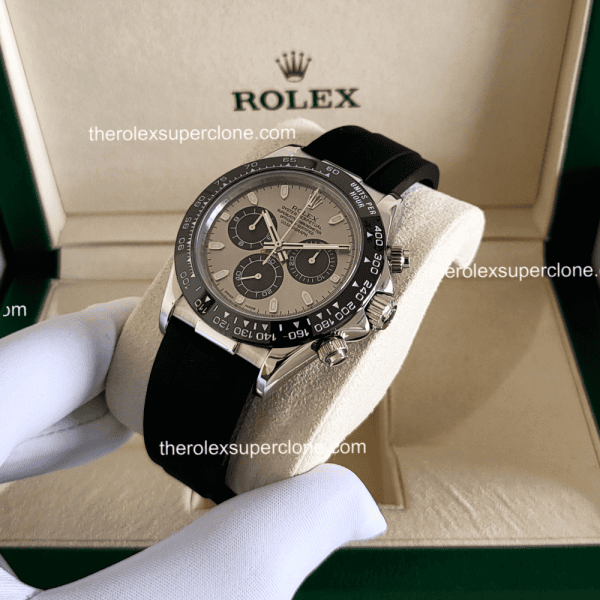 Rolex Cosmograph Daytona 1:1 Super Clone 18kt White Gold Oysterflex Black Dial 4130 Swiss Movement Replica Watch Ref-116519LN