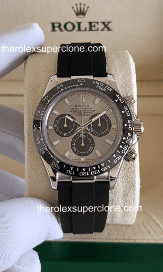 Rolex Cosmograph Daytona 11 Super Clone 18kt White Gold Oysterflex Steel and Bright Black Dial 4130 Swiss Movement Replica Watch Ref-116519LN