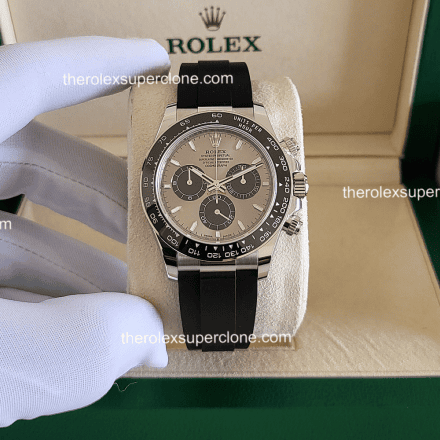 Rolex Cosmograph Daytona 11 Super Clone 18kt White Gold Oysterflex Steel and Bright Black Dial 4131 Swiss Movement Replica Watch Ref-126519LN (7)