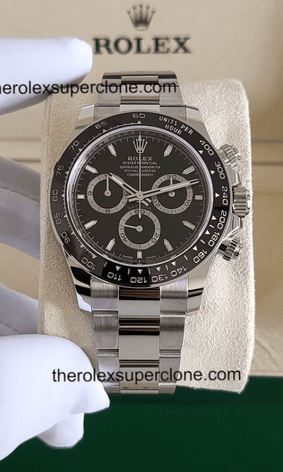 Rolex Cosmograph Daytona 1:1 Super Clone Stainless Steel Black Dial 4131 Swiss Movement Replica Watch Ref-126500LN