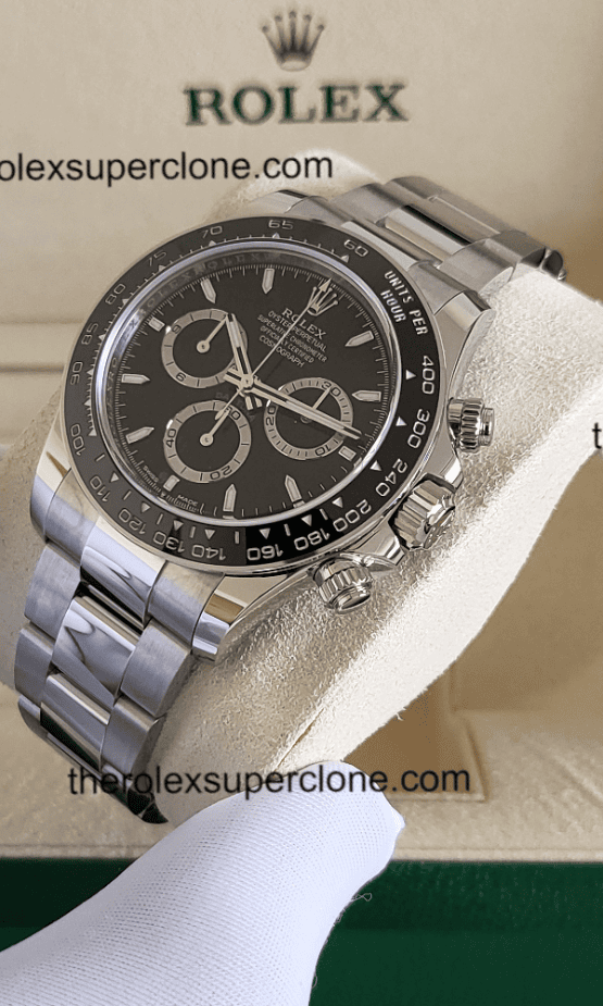 Rolex Cosmograph Daytona 1:1 Super Clone Stainless Steel Black Dial 4131 Swiss Movement Replica Watch Ref-126500LN