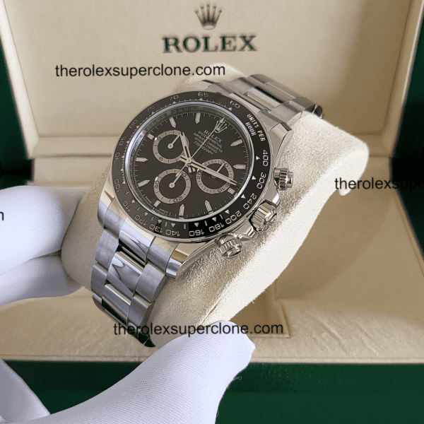 Rolex Cosmograph Daytona 1:1 Super Clone Stainless Steel Black Dial 4131 Swiss Movement Replica Watch Ref-126500LN