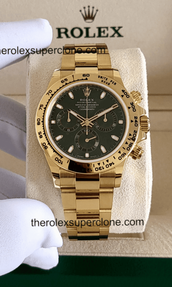 Rolex Cosmograph Daytona 11 Super Clone Yellow Gold Green Dial 4130 Swiss Movement Replica Watch Ref-116508