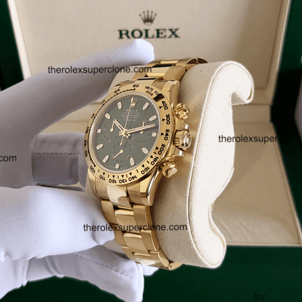 Rolex Cosmograph Daytona 1:1 Super Clone Yellow Gold Green Dial 4130 Swiss Movement Replica Watch Ref-116508