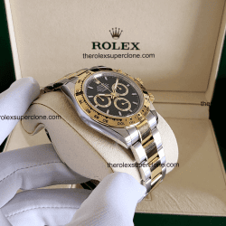 Rolex Cosmograph Daytona 1:1 Super Clone Yellow Rolesor Black Dial 4131 Swiss Movement Replica Watch Ref-126503