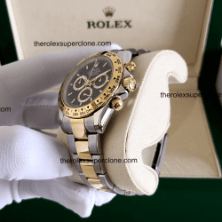 Rolex Cosmograph Daytona 1:1 Super Clone Yellow Rolesor Black Dial 4131 Swiss Movement Replica Watch Ref-126503