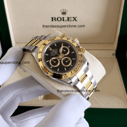 Rolex Cosmograph Daytona 1:1 Super Clone Yellow Rolesor Black Dial 4131 Swiss Movement Replica Watch Ref-126503