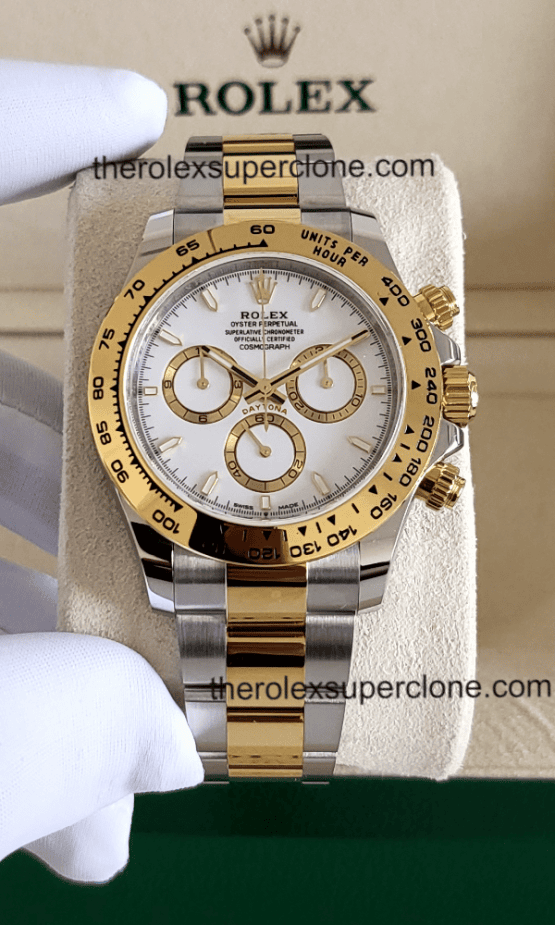 Rolex Cosmograph Daytona 1:1 Super Clone Yellow Rolesor White Dial 4131 Swiss Movement Replica Watch Ref-126503