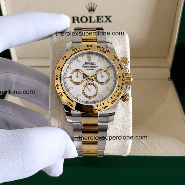 Rolex Cosmograph Daytona 1:1 Super Clone Yellow Rolesor White Dial 4131 Swiss Movement Replica Watch Ref-126503