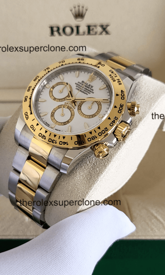 Rolex Cosmograph Daytona 1:1 Super Clone Yellow Rolesor White Dial 4131 Swiss Movement Replica Watch Ref-126503