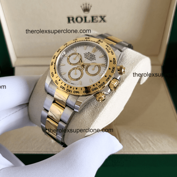 Rolex Cosmograph Daytona 1:1 Super Clone Yellow Rolesor White Dial 4131 Swiss Movement Replica Watch Ref-126503