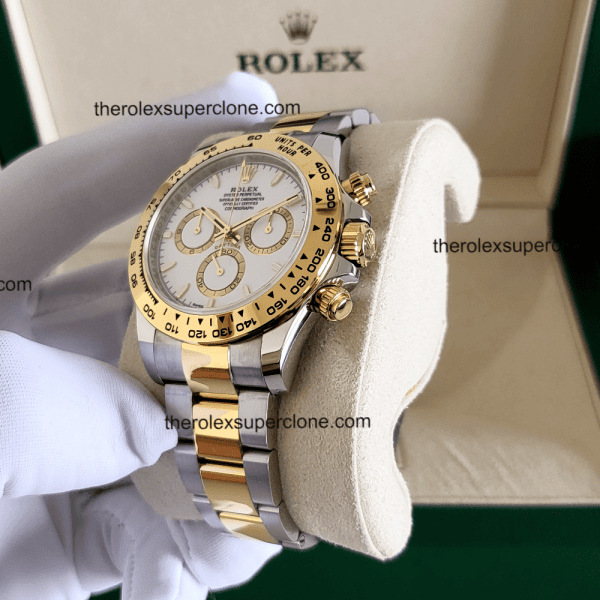 Rolex Cosmograph Daytona 1:1 Super Clone Yellow Rolesor White Dial 4131 Swiss Movement Replica Watch Ref-126503