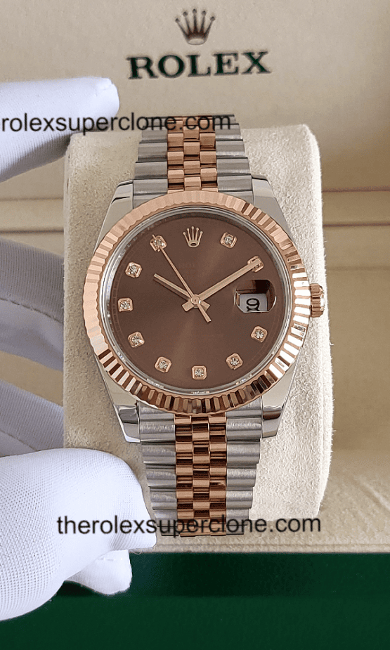 Rolex Datejust 1:1 Super Clone Oystersteel and Everose Gold Chocolate with Diamonds Set Dial 3235 Swiss Movement Replica Watch Ref-126331