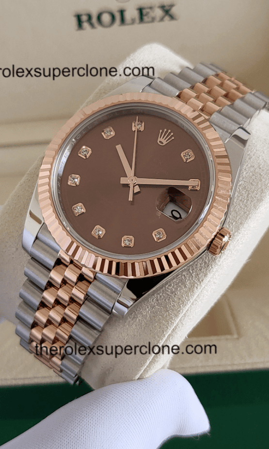 Rolex Datejust 1:1 Super Clone Oystersteel and Everose Gold Chocolate with Diamonds Set Dial 3235 Swiss Movement Replica Watch Ref-126331