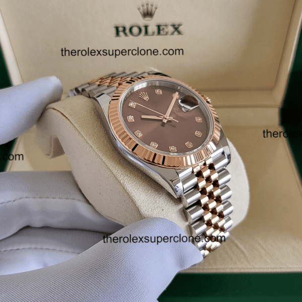 Rolex Datejust 1:1 Super Clone Oystersteel and Everose Gold Chocolate with Diamonds Set Dial 3235 Swiss Movement Replica Watch Ref-126331