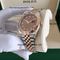 Rolex Datejust 1:1 Super Clone Oystersteel and Everose Gold Chocolate with Diamonds Set Dial 3235 Swiss Movement Replica Watch Ref-126331