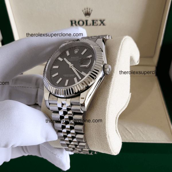 Rolex Datejust 1:1 Super Clone Oystersteel and White Gold Bright Black Dial 3235 Swiss Movement Replica Watch Ref-126334