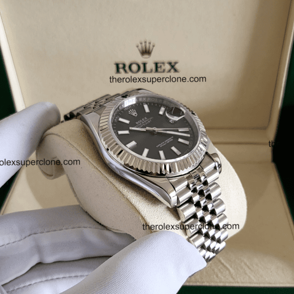 Rolex Datejust 1:1 Super Clone Oystersteel and White Gold Bright Black Dial 3235 Swiss Movement Replica Watch Ref-126334