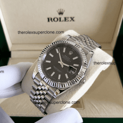 Rolex Datejust 1:1 Super Clone Oystersteel and White Gold Bright Black Dial 3235 Swiss Movement Replica Watch Ref-126334