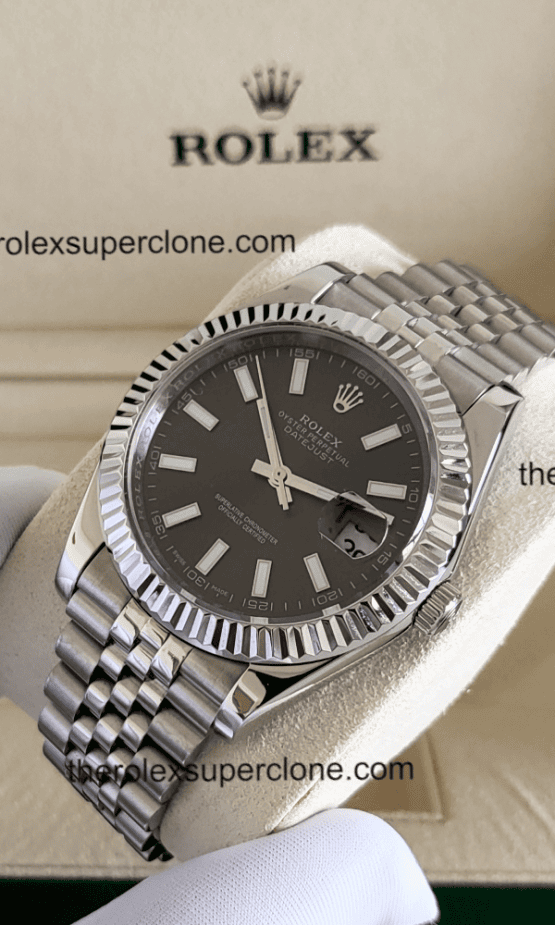 Rolex Datejust 1:1 Super Clone Oystersteel and White Gold Bright Black Dial 3235 Swiss Movement Replica Watch Ref-126334