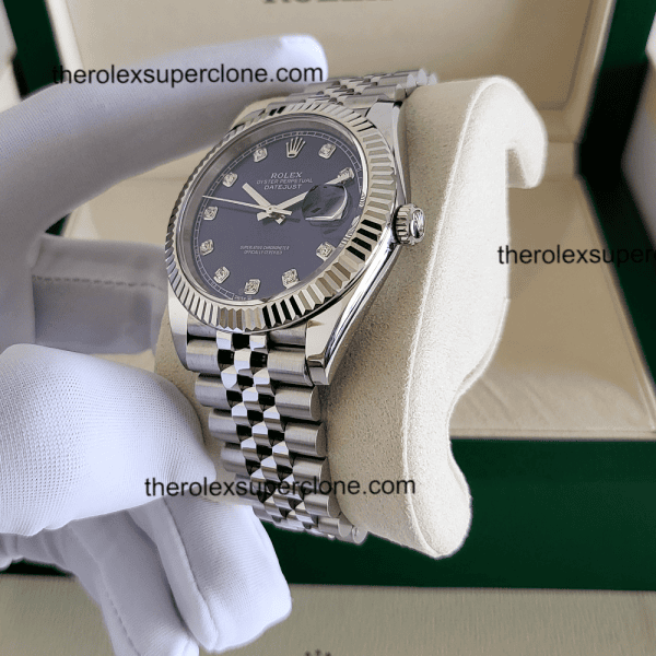 Rolex Datejust 1:1 Super Clone Oystersteel and White Gold Bright Blue with Diamonds Set Dial 3235 Swiss Movement Replica Watch Ref-126334