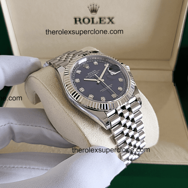 Rolex Datejust 1:1 Super Clone Oystersteel and White Gold Bright Blue with Diamonds Set Dial 3235 Swiss Movement Replica Watch Ref-126334