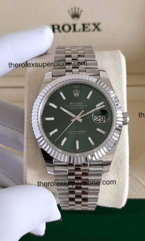 Rolex Datejust 1:1 Super Clone Oystersteel and White Gold Mint Green Dial 3235 Swiss Movement Replica Watch Ref-126334