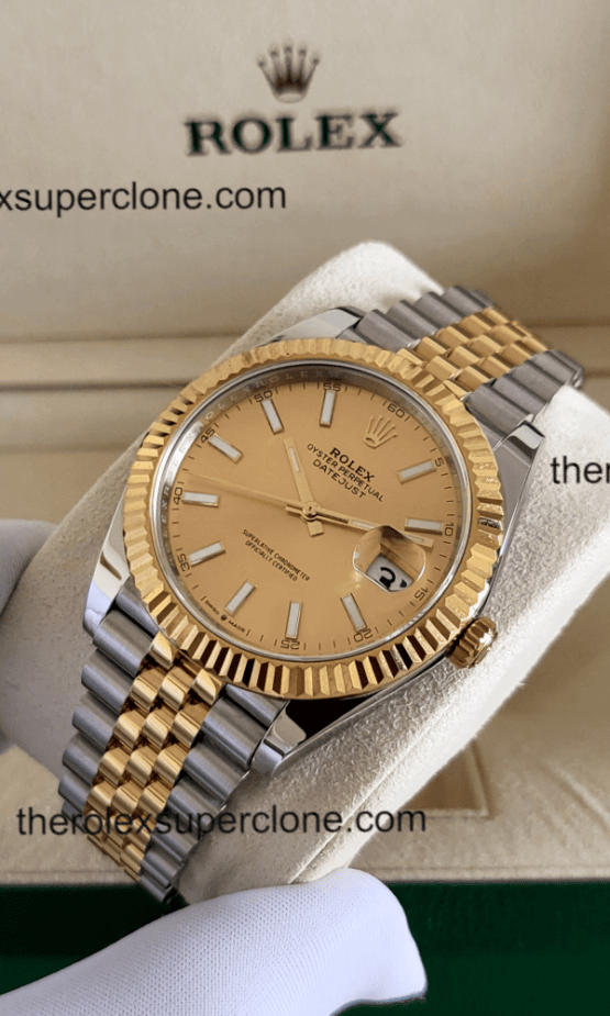 Rolex Datejust 1:1 Super Clone Oystersteel and Yellow Gold Champagne-Colour Dial 3235 Swiss Movement Replica Watch Ref-126333