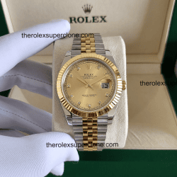 Rolex Datejust 11 Super Clone Oystersteel and Yellow Gold Champagne-Colour with Diamonds Set Dial 3235 Swiss Movement Replica Watch Ref-126333