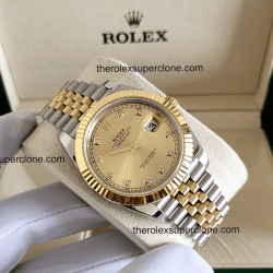 Rolex Datejust 1:1 Super Clone Oystersteel and Yellow Gold Champagne-Colour with Diamonds Set Dial 3235 Swiss Movement Replica Watch Ref-126333