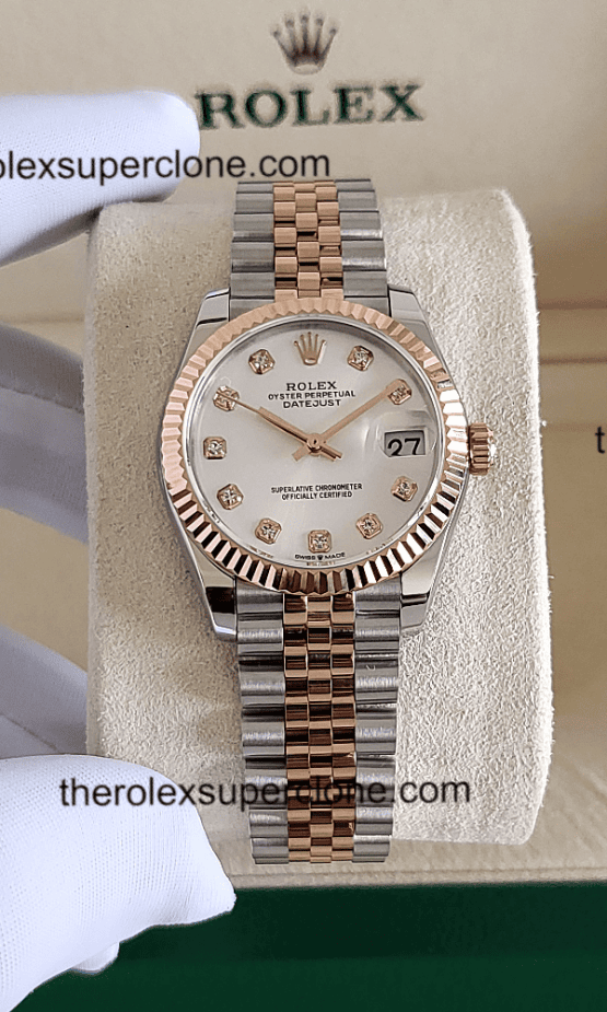 Rolex Datejust 31mm 1:1 Super Clone Oystersteel and Everose Gold Diamonds Set Silver Dial 2236 Swiss Movement Replica Watch Ref-278271